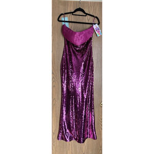 Johnny Wujek Sangria Sequin Hot Pink Prom Dress Size 5 Strapless Bow In Back